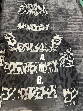 L.A.M.B Black & Gray Leopard Print Hooded Zip Cardigan Gwen Stefani *Rare*
